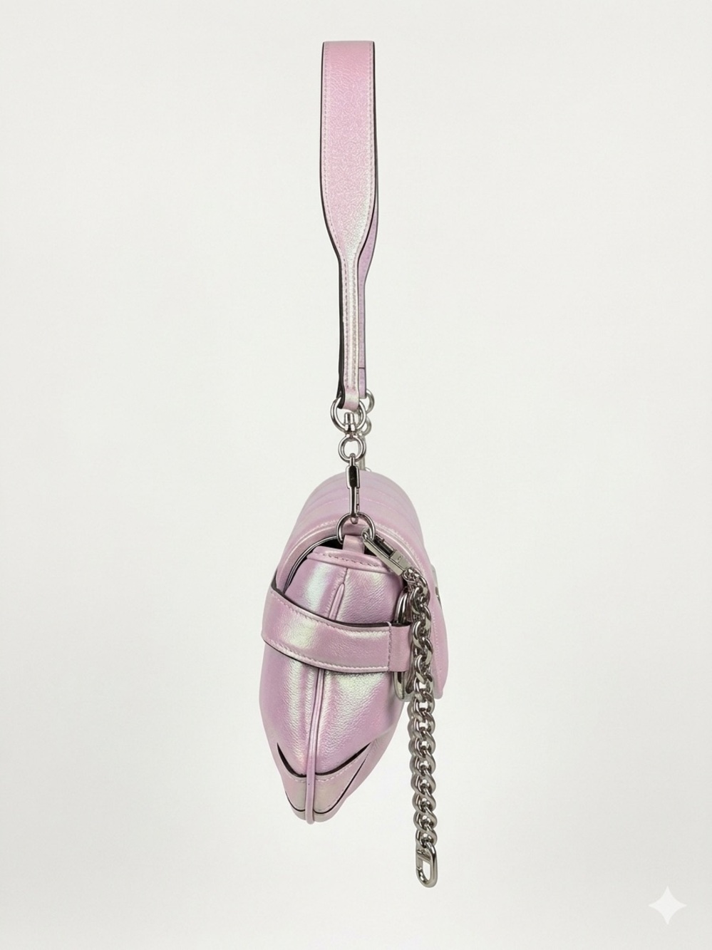 EUC Gucci Horsebit Chain Shoulder Bag Pink Iridescent Vertical Matelasse Quilted - Picture 5 of 16